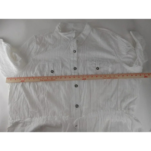 CJ Banks Womens Shirt Top White Button Up Drawstring Waist Cotton Size 5X Plus - Picture 7 of 10